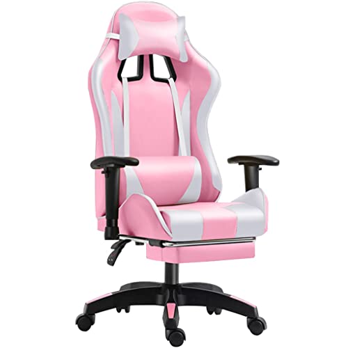 Silla Gaming Con Reposapies Comodidad Ergonómica Silla Gamer, Reclinable En Gran Ángulo De 138° Silla Racing, Color De Costura Fresco, Cojinete De Carga 150kg/330.7lbs ( Color : Rosado , S : 125-133*3