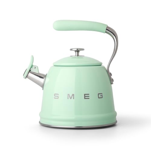 Image of SMEG Stovetop Whistling Kettle - 50s Retro Style, 2.3 Liter (10 Cup / 2.4 Quart) Stainless Steel Tea Kettle with Iconic Design & Whistle - Premium Kitchen Statement Piece (New Pastel Green)