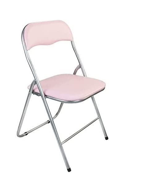 HOMION Folding Chair Light Weight Faux Leather Soft Padded Chair Seat, Space Saving, Silver Fram (1, Pink)