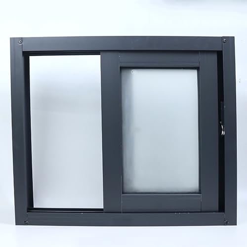 Ventana corrediza para sótano de aluminio gris con vidrio esmerilado templado y mosquitera 40x80 cm 2