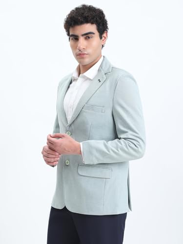Image of SHOWOFFFF Men Solid Single Breasted Formal Blazer | Notched Lapel Full Sleeves Cotton Blazer for Mens | Slim Fit Regular Length Blazer for Men's
