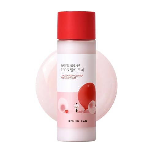 ROUND LAB Camellia Collagen PDRN Milky Toner 5.07 Fl Oz, Hydrating Elasticity-Boosting Glass Skin Toner with Low Molecular Collagen and Camellia Flower Extract, Milky Glow Texture, Korean Skincare