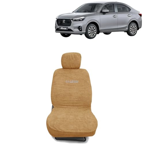Image of Kingsway Amaze Seat Cover for (Year 2025 Onwards) All Model, Towel Fabric Car Seat Covers Compatible with Honda Amaze, Complete Set (Car Specific Front + Rear Seat Covers), Beige Color