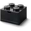 Room Copenhagen Lego Storage Brick 4 Desk Drawer, 4-Stud Stackable Tabletop Storage Box, 6.2 x 6.2 x 4.4 in, Black