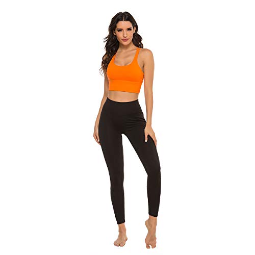Nine Bull Orange Sports Bras For Women - Longline Crossback Padded Medium Support Yoga Bra Top Orange L #TOP4