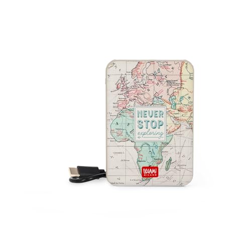 Legami - Power Bank, Supercharge, Tema Travel, 2 porte, Type-C e 1 USB, ricarica fino a 2 Dispositivi contemporaneamente, Cavo di ricarica Type-C incluso, Capacità 5000 mAh