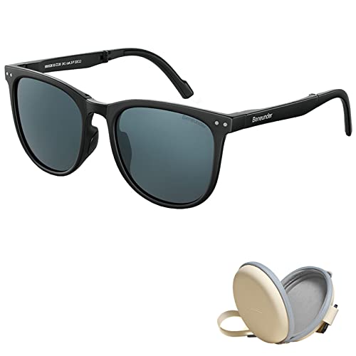 BENEUNDER Polarized Sunglasses for Men Women Ultra Lightweight Folding Sunglasses UV400 Protection Acetate Frame Sunglasses with Organizer Black-23