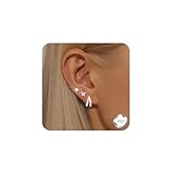 Diorra - Lote de 3 pares de pendientes para mujer, con clavos hipoalergénicos, chapados en oro de 14 K, para cartílago y varios piercings, Plata de ley, Sin piedra preciosa