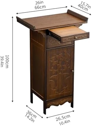 Buddhist Bamboo Cabinet Pedestal Table with Drawer & Double Doors, Ideal for Home or Altar Use, 25.9x15.7x39.4in - Perfect for Witchcraft & Meditation Spaces.