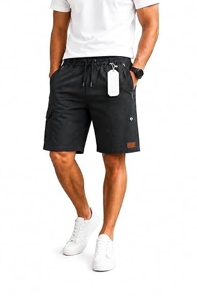 Men's Black Cotton Blend Casual Shorts | Stylish Summer Shorts with Drawstring Waist, Side Pockets & Comfortable Fit | Regular Wear Shorts for Men-picture-49