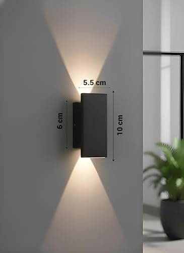 Image of FILLISKA LED Indoor UP Down Wall Light, Warm White Colour with Shockproof Alluminium White Body (Royal MattBlack 1Up & 1Down)(2 Year Warranty)