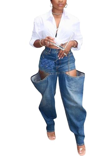 Cargo Denim Pants for Women High Waisted Casual Pants Wide Leg Y2k Lounge Streetwear with Pockets