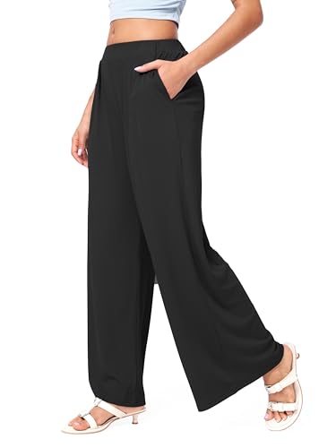 Image of CIDER Palazzo Pants for Women Wide Leg Flowy Pants with Pockets Elastic Mid Waist Summer Beach Vacation Outfits Lightweight