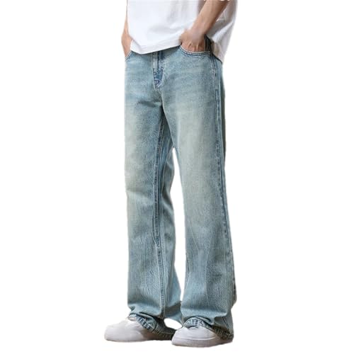 Men's Flared Jeans Bootcut Denim Pants Loose Fit Light Blue Trousers