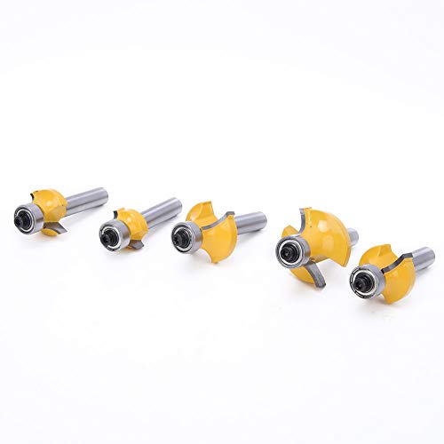 Image of 8mm Shank Roundover Router Bit Set 5 Pack Carbide Tipped Corner Rounding Edge Forming Milling Cutters Bearing Guided Woodworking Tools for DIY Furniture Cabinet Making Carpentry