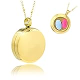 Round Pill Locket Necklace, Secure Waterproof Closure Med Box Jewelry, Holder for Medication, Photo, Medicine or Keepsake, 26' Chain (Gold)