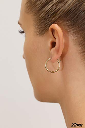 14K Yellow Gold Hand Engraved Full Diamond-Cut Round Hoop Earrings (22Mm (0.87 Inch)) #TOP3