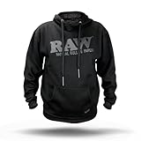 RAW Unisex Hoodie Pullover Black Logo - Size Small - Features Metal-tipped poker drawstrings, and a hidden pocket