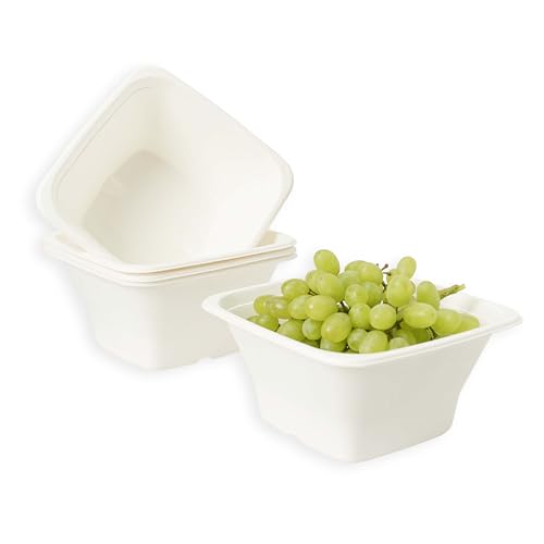 ECOPICNIC Tazón cuadrado de 1200 ml (400 piezas/cartón), tazón desechable de caña de azúcar, tazón desechable ecológico para platos fríos y calientes