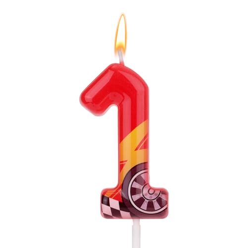 Racing Cars Themed Birthday Candle, Red Racing Car Lightning Number Candle