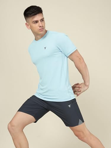 Image of TECHNOSPORT Men's Slim Fit Polyester Activewear Sports T-Shirt with Moisture-Wicking Comfort for Workout, Running & Gym
