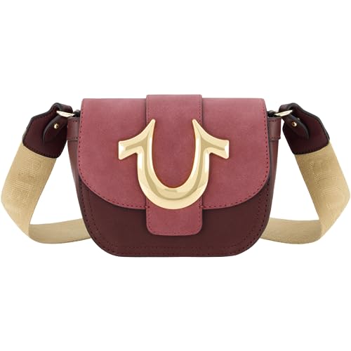 True Religion Women's Crossbody Purse, Suede Mini Flap Adjustable Shoulder Bag with Horseshoe Logo