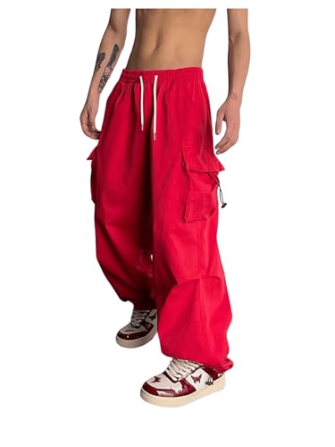 Floerns Men's Drawstring Waist Flap Pocket Cargo Pants Streetwear Hip Hop Pants