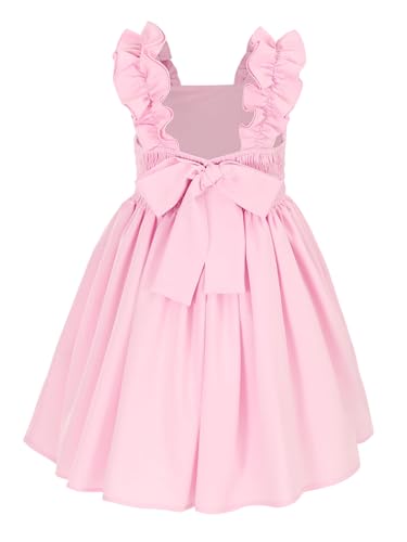 Flofallziqe Girls Casual Dress Summer Ruffle Shoulder Cute Bow Back Kid Boho Sundress for 4-12 Years