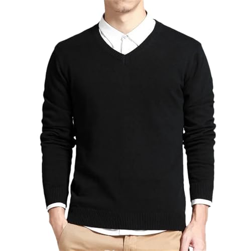 Bollrllr 2024 Spring Men's Warm Pullover Sweater Autumn V-Neck Loose Stretch Knitted Sweater Black Asian Size L#Asian Size L