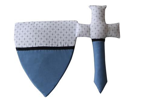 Ringelsuse Espada de tela para caballero, juguete para niños, 32 x 16 cm, espada 28 x 24,5 cm, escudo azul y blanco, material exterior: 100% algodón, comercio justo