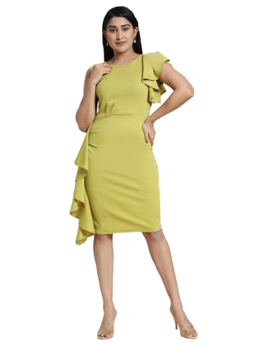 Image of Pandadi Saree Women's Stretchable Bodycon Lycra Dress Green