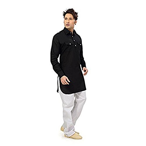 Kurta recta para hombre camisa larga casual de algodón transpirable 3