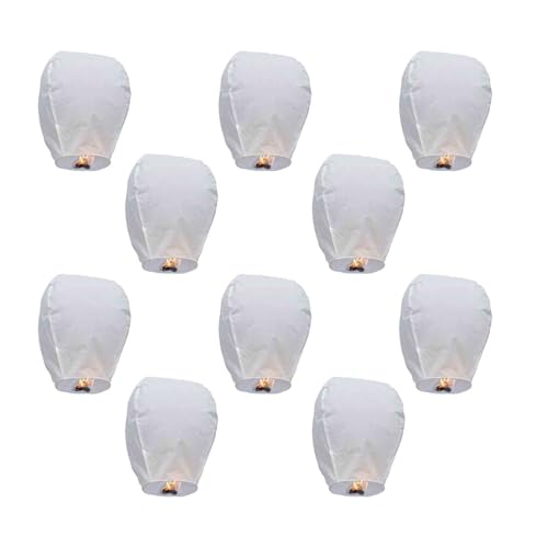 LVYUDS Deseos Farolillos Voladores Seguros Atmósfera Atrezo 10 Unidades Linternas Chinas Del Cielo Colores Aleatorios Para Fiestas En La Playa(White - 10pcs)