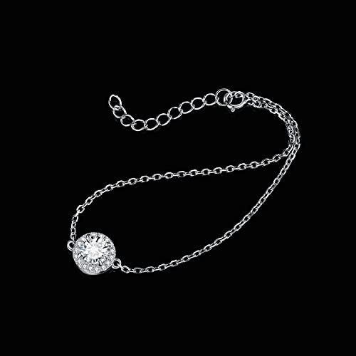 JewelryPalace 1.2ct Moissanite Adjustable Halo Link Bracelet for Women, Round 14k White Yellow Rose Gold Plated 925 Sterling Silver Bracelet for Her, Anniversary Bracelet Jewelry Gift VVS D-F3