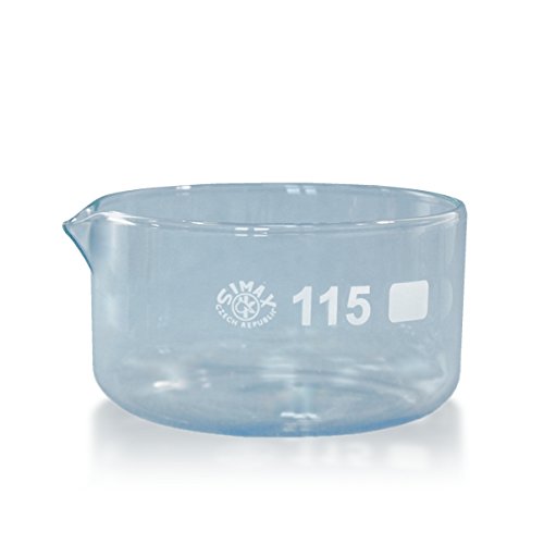 4 x Kristallisierschale 500 ml aus Borosilikatglas 3.3 mit Ausguss DIN 12338 - Höhe 65 mm - Ø 115 mm - Abdampfschale