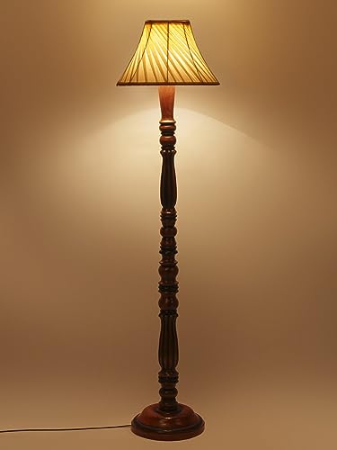 Image of AMDHOME Cross Pleated Off-White Cotton Floor Lamp with Wooden Base - Height 54 Inches | Elegant Standing Lamp for Living Room, Bedroom & Office | Stylish Home Lighting & Decorative Lamp