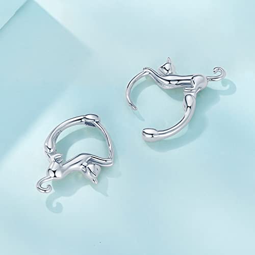 MUNDELL 925 Sterling Silver Cute Cat Huggie Hoop Earrings for Cat Lovers Snake Ear Buckles Hypoallergenic Tiny Hoop Earrings Statement Fine Jewelry4