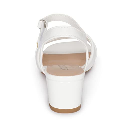 Image of STYLISH S KHLOE-K Little Girls Round Open Toe Criss Cross Ankle Hook and Loop Strap Low Block Heel Dress Sandals