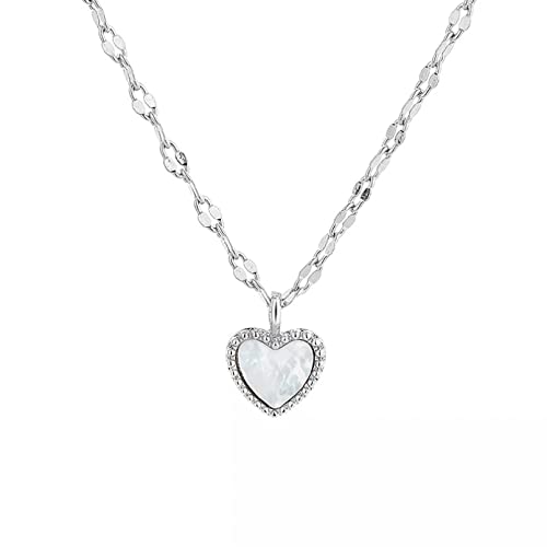 Preisvergleich Produktbild QiuYueShangMao Halsketten für Frauen Natürliche weiße Perlmutt-Pfirsich-Herz-Halskette weibliches Temperament Schlüsselbeinkette Modeschmuck Geschenke für Frauen