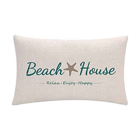 ULOVE LOVE YOURSELF Beach House Decor Throw Pillow Cover Relax/Enjoy/Happy/Starfish Cushion Covers Summer Holiday Beach Decorative Lumber Pillowcases 12x20 inch Cover