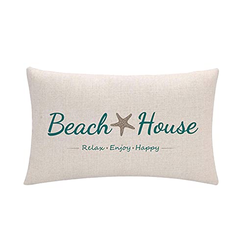 ULOVE LOVE YOURSELF Beach House Decor Throw Pillow Cover Relax/Enjoy/Happy/Starfish Cushion Covers Summer Holiday Beach Decorative Lumber Pillowcases 12x20 inch