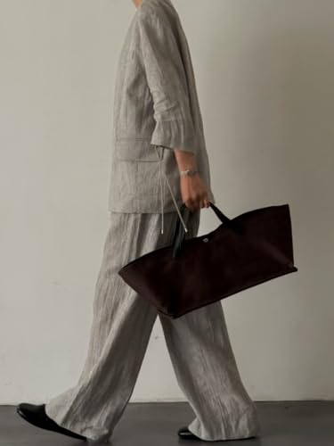 Bolso tote de lona y cuero para mujer, estilo casual y chic, con cierre magnético, bolsillos internos y externos, ideal para uso diario miniatura 3
