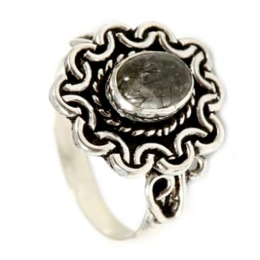 JEWELSTREZORO Anello a fascia in argento Sterling 925, da uomo e da donna, gioiello fatto a mano, TSR189, 10 (15,9), metallo prezioso Gemma, Quarzo rutilato