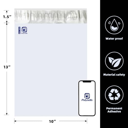 Image of POLYSELLS 10x13 White Poly Mailers 5000 Pack Self Seal Shipping Bags | Bulk Waterproof Tear Resistant Opaque Mailing Envelopes For Clothing Apparel Boutiques Ecommerce Sellers and Small Business