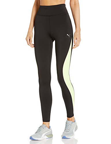 PUMA Women's HIGH Waist 7/8 Running Tights, Black-Fizzy Yellow, S