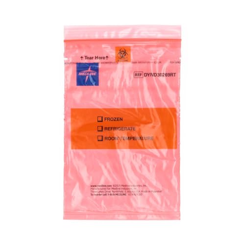 EZ Tear Color-Coded Specimen Transport Bag with Pocket, Red , 6