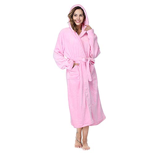 RONGTAI Plus Size Womens Robes Plush Fleece Pink Hooded Bathrobe Thick Nightgown with Pockets Fluffy Sleepwear 5-6XLarge