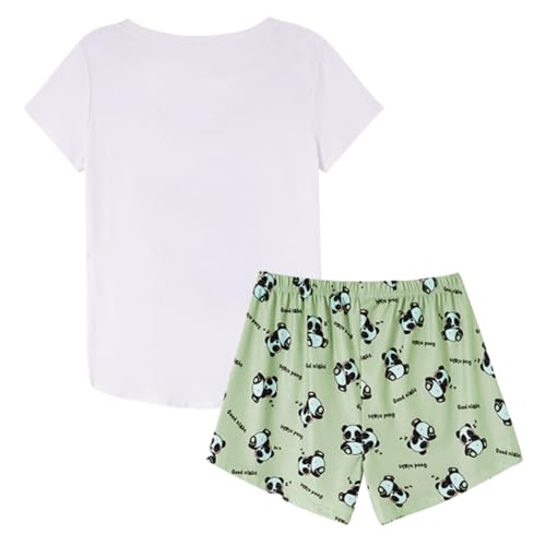 Image of YIJIU Women Short Sleeve Tee and Shorts Pajama Set Cute Alpaca Print Sleepwear