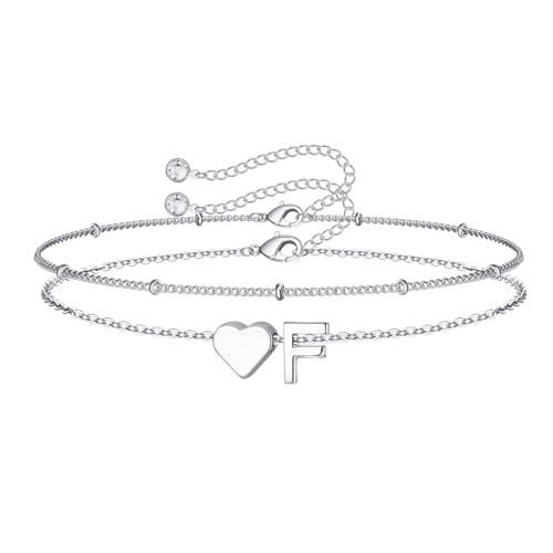 Image of M MOOHAM Easter Basket Stuffers Gifts for Kids Teens Girls - 14K-Gold-Plated Heart Initial A-Z Bracelets for Women Girl Dainty Gold Bracelets Birthday Easter Gifts for Women Teenage Girls Kids Teens