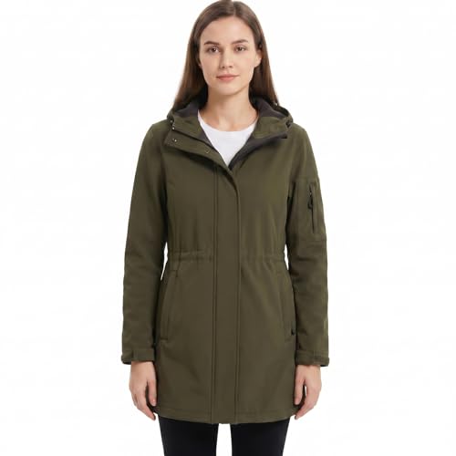 Image of CHIGUO Women's Waterproof Softshell Jacket Winter Warm Fleece Lined Coats with Hood Rain Jackets